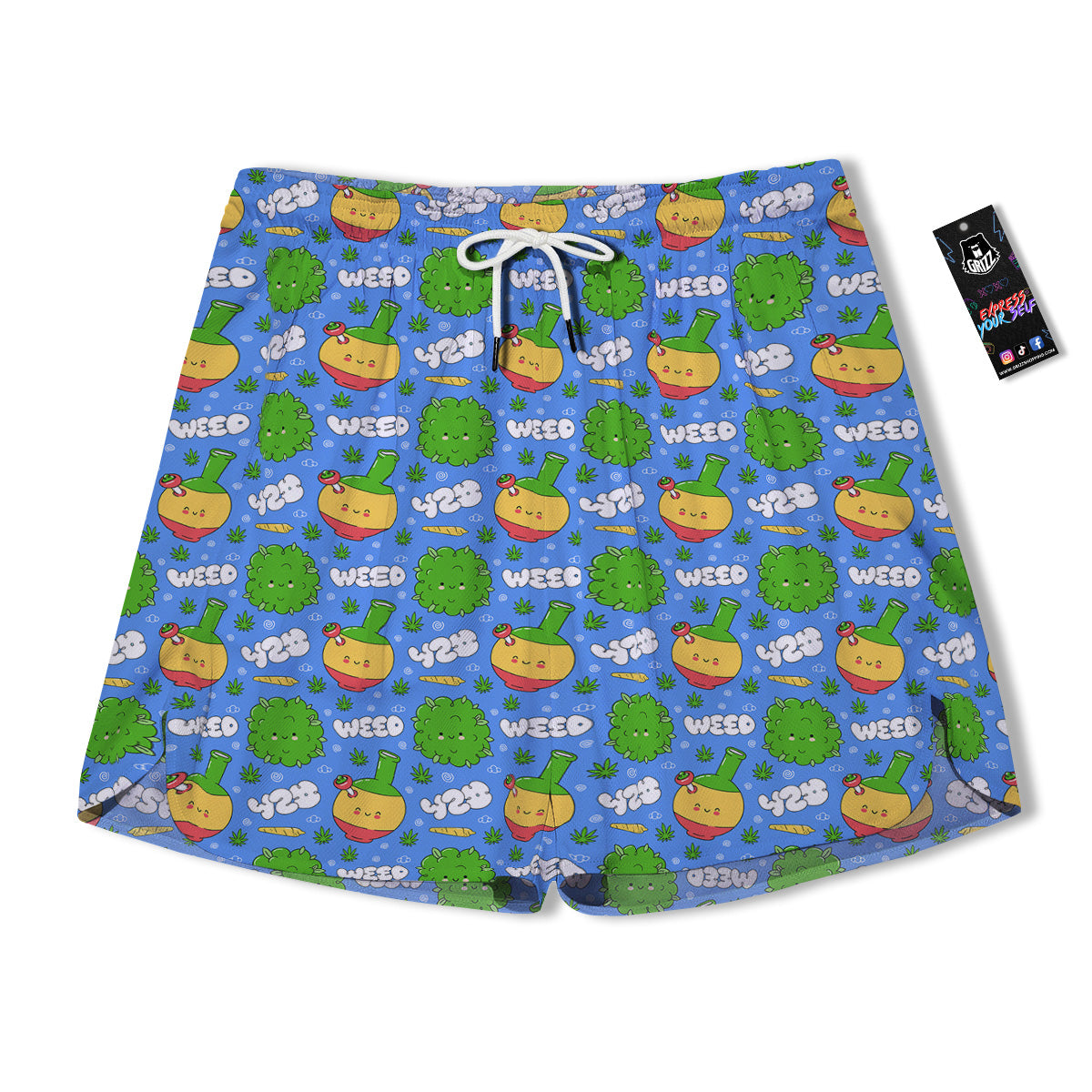 Weed Marijuana Cartoon Print Pattern Men's Running Shorts-grizzshop