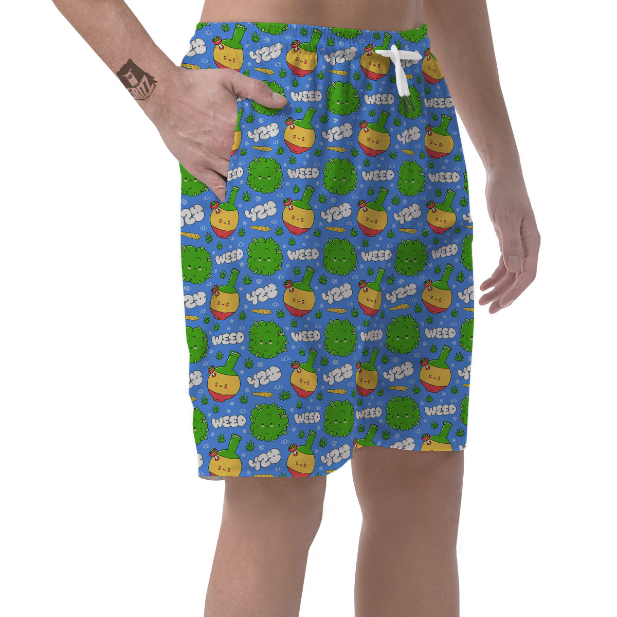Weed Marijuana Cartoon Print Pattern Men's Shorts-grizzshop