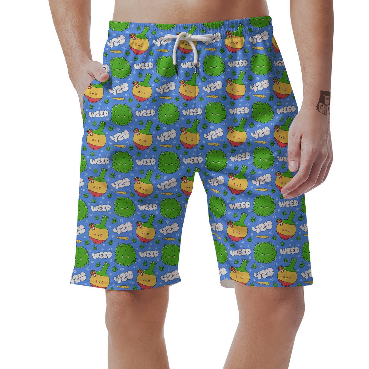 Weed Marijuana Cartoon Print Pattern Men's Shorts-grizzshop