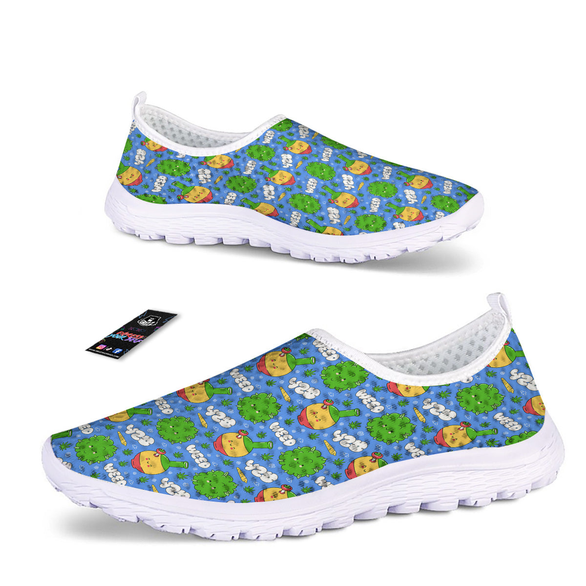 Weed Marijuana Cartoon Print Pattern Nurse Shoes-grizzshop