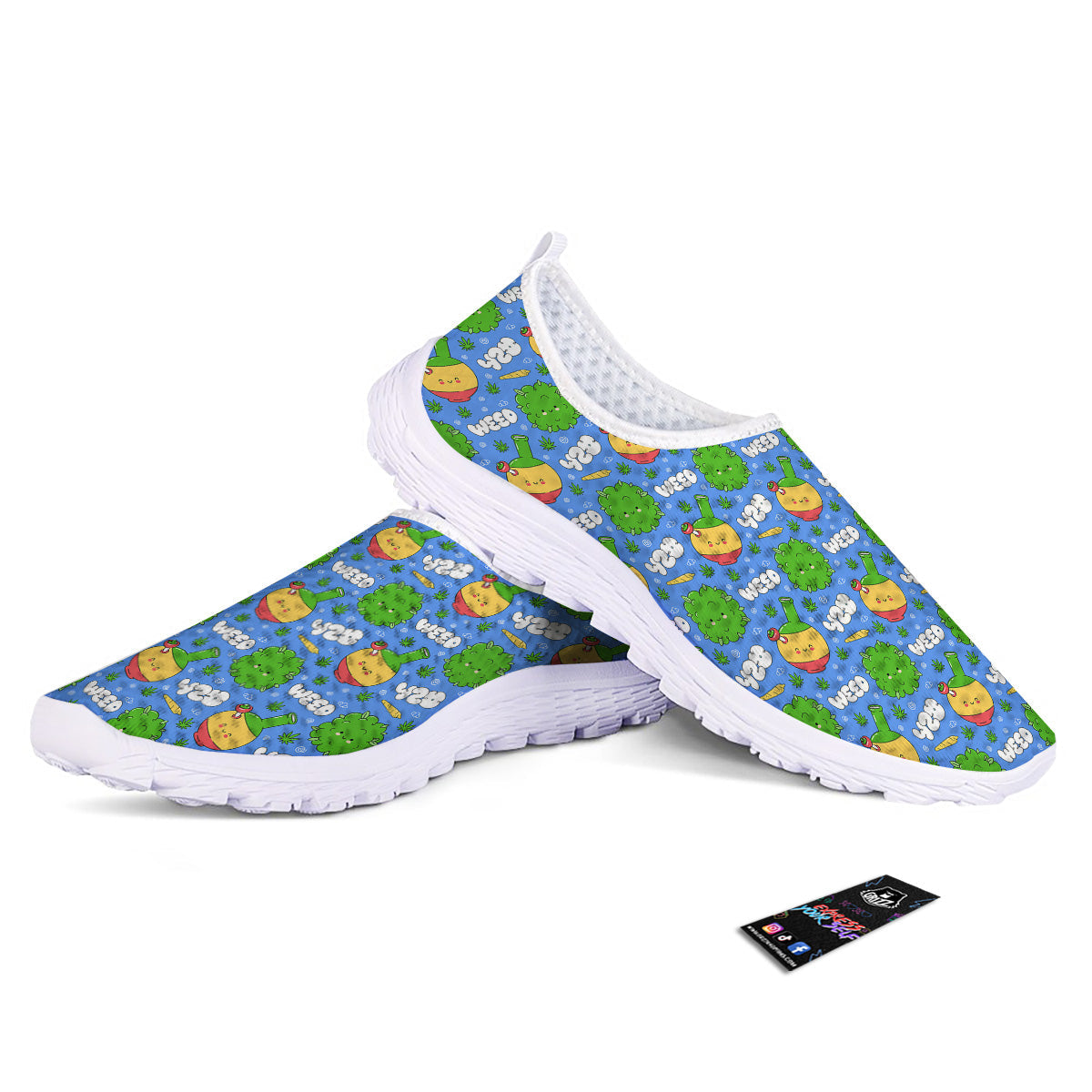 Weed Marijuana Cartoon Print Pattern Nurse Shoes-grizzshop
