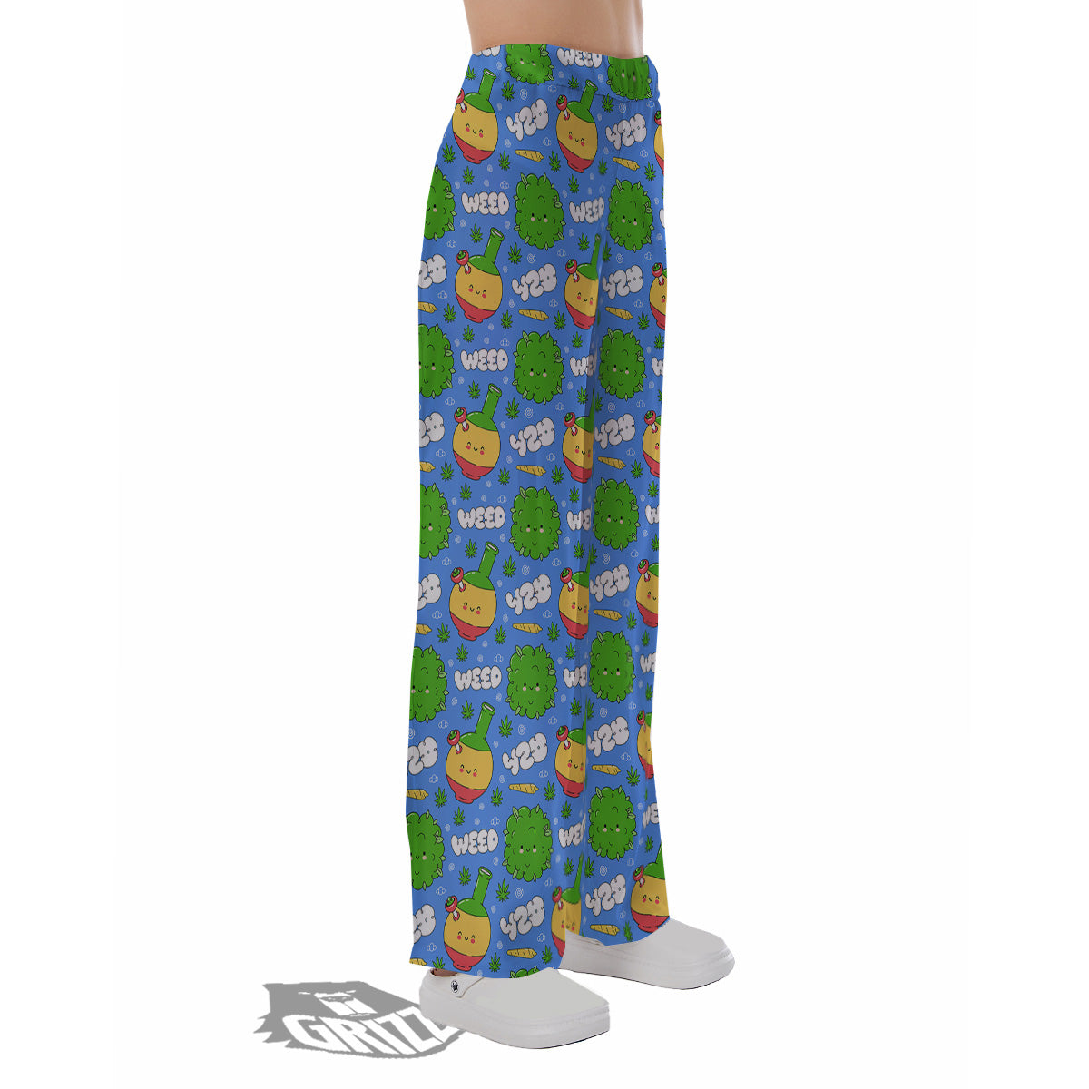Weed Marijuana Cartoon Print Pattern Pajama Pants-grizzshop