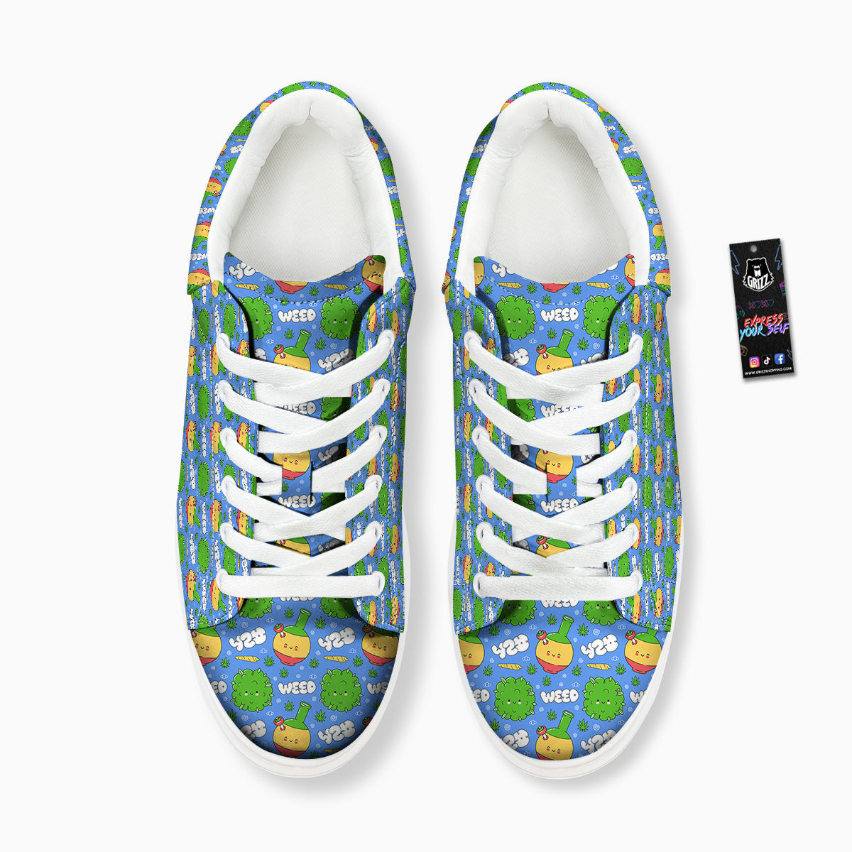 Weed Marijuana Cartoon Print Pattern Platform Shoes-grizzshop