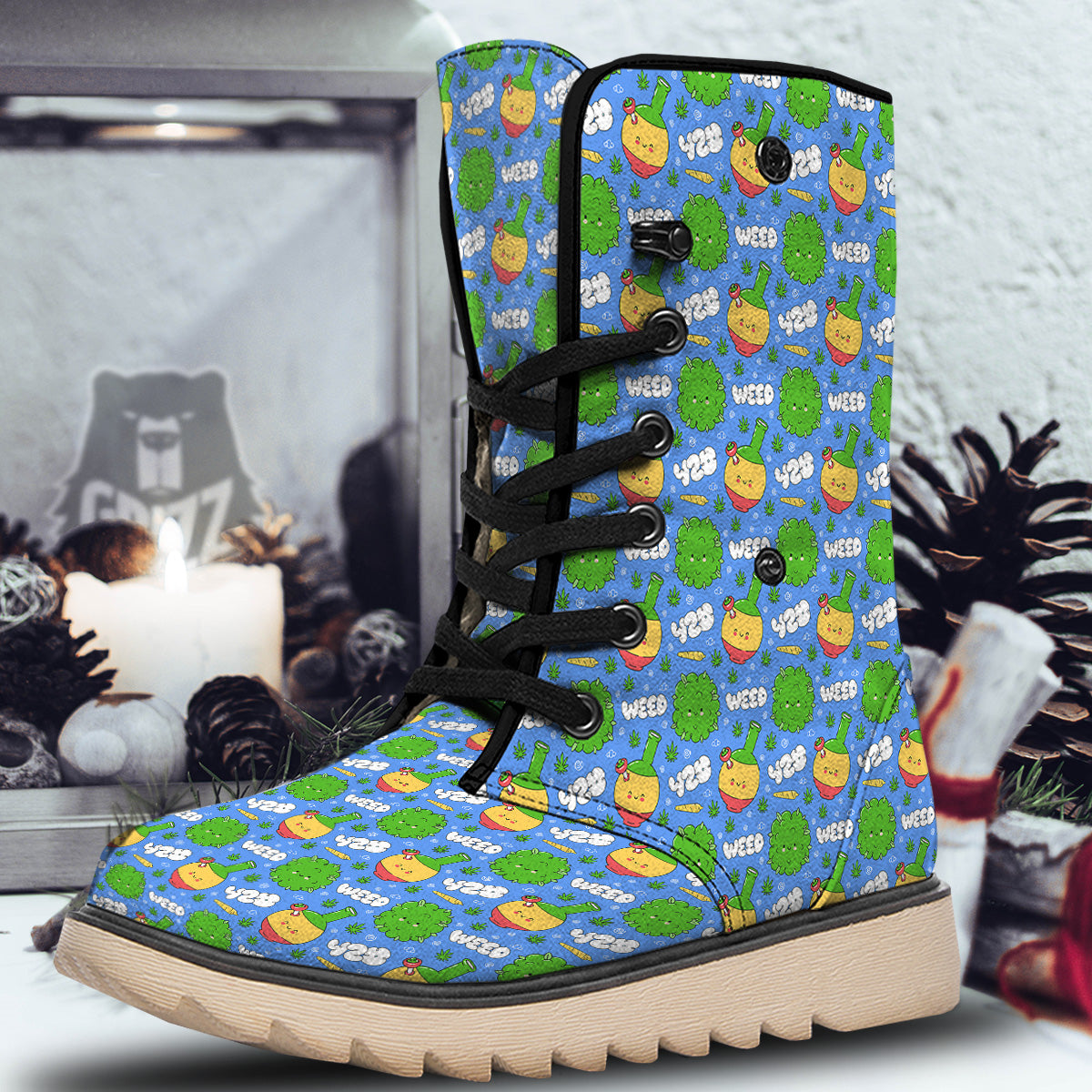 Weed Marijuana Cartoon Print Pattern Snow Boots-grizzshop