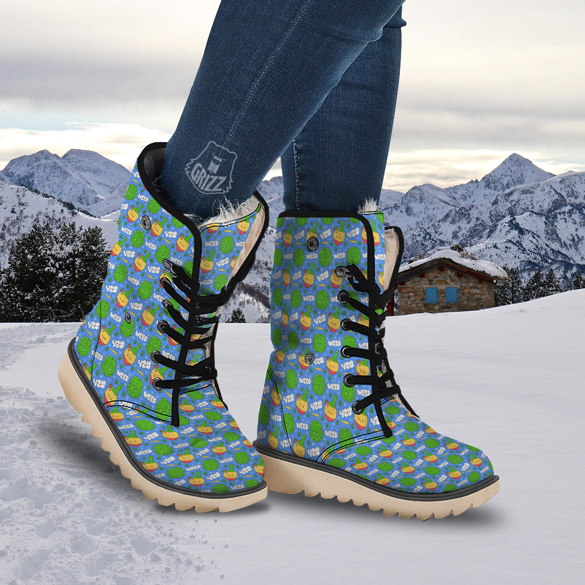 Weed Marijuana Cartoon Print Pattern Snow Boots-grizzshop