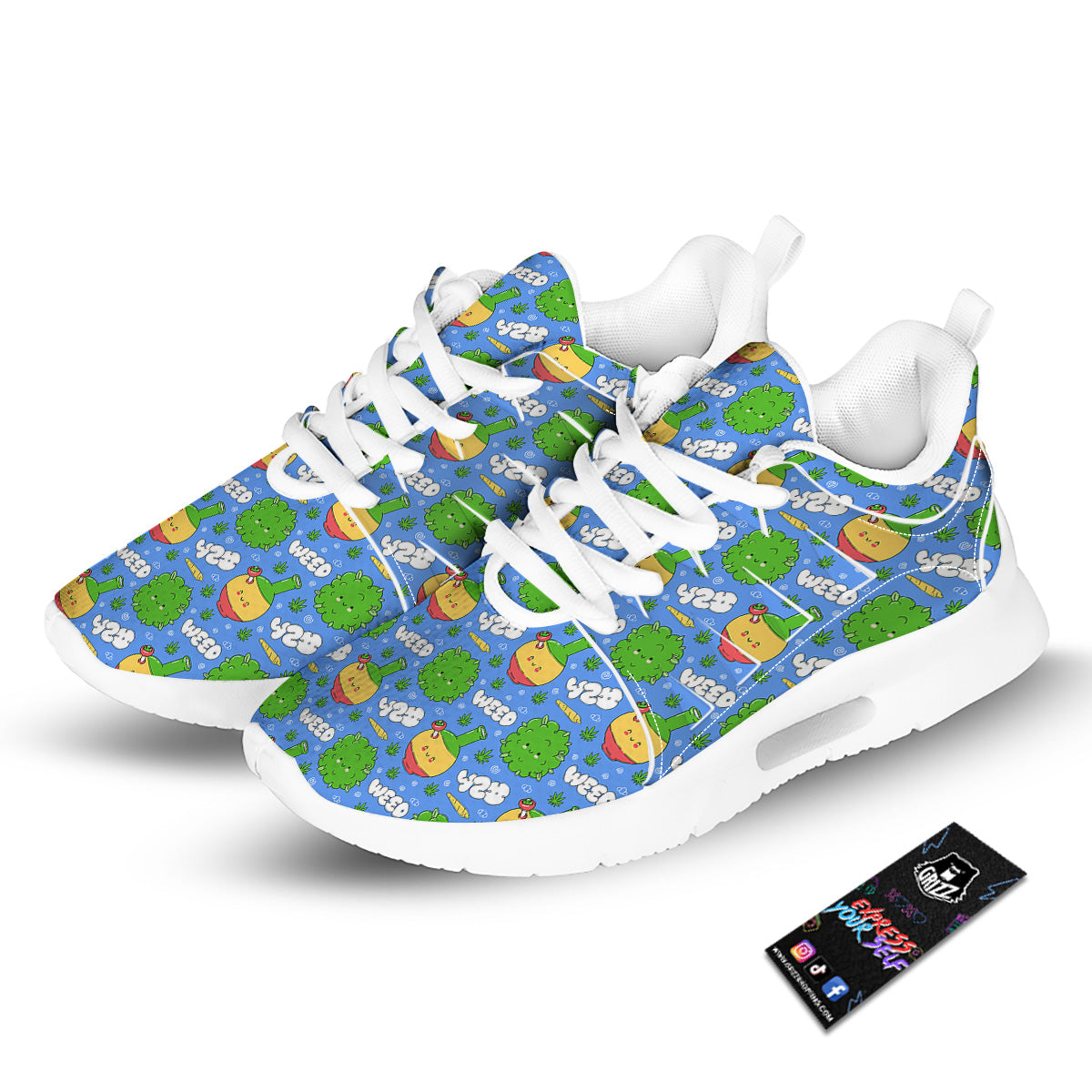Weed Marijuana Cartoon Print Pattern Tennis Shoes-grizzshop