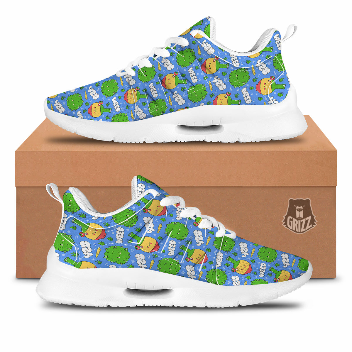 Weed Marijuana Cartoon Print Pattern Tennis Shoes-grizzshop