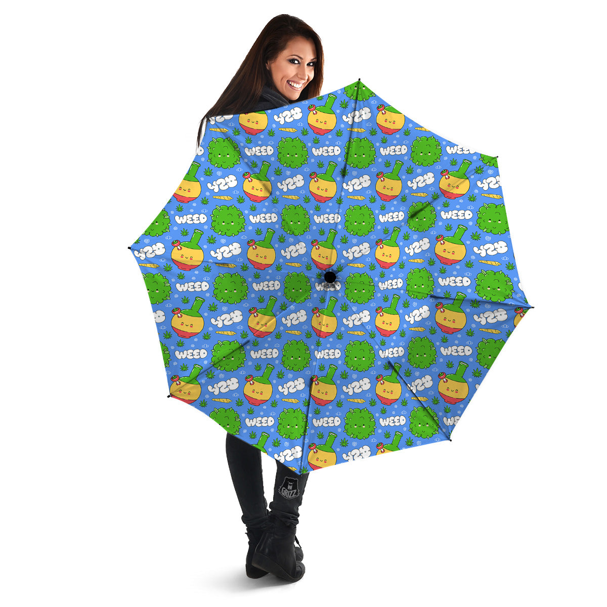 Weed Marijuana Cartoon Print Pattern Umbrella-grizzshop