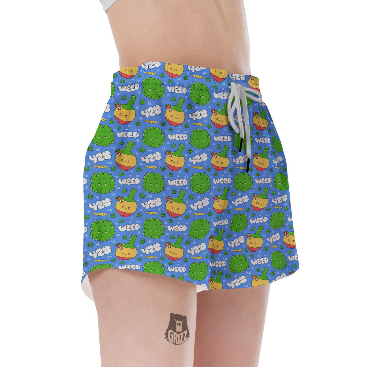Weed Marijuana Cartoon Print Pattern Women's Shorts-grizzshop