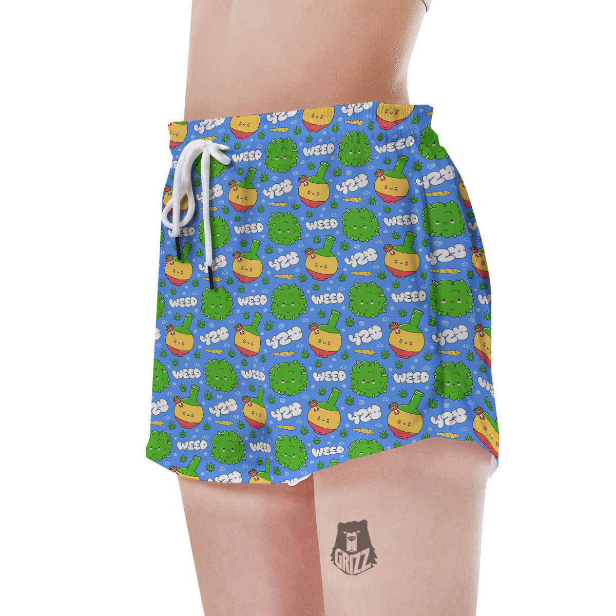 Weed Marijuana Cartoon Print Pattern Women's Shorts-grizzshop