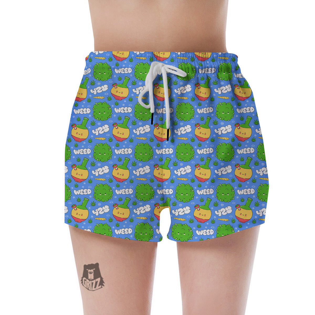 Weed Marijuana Cartoon Print Pattern Women's Shorts-grizzshop