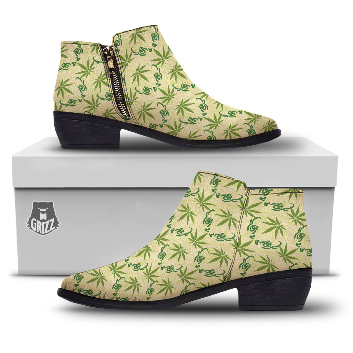 Weed Zigzag Print Pattern Ankle Boots-grizzshop