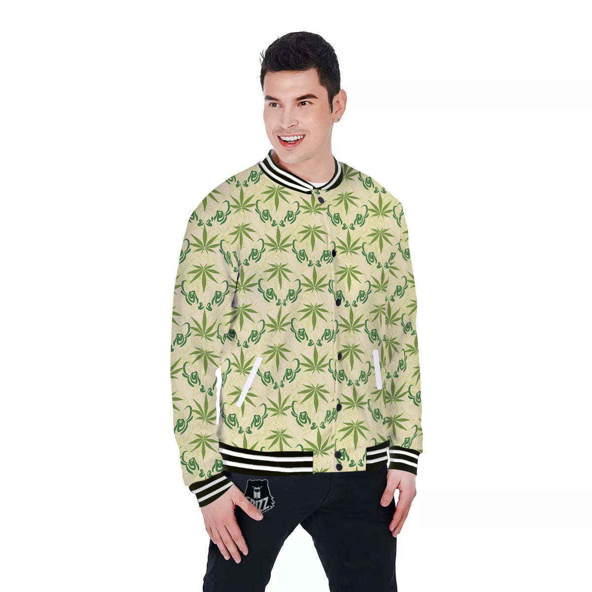 Weed Zigzag Print Pattern Baseball Jacket-grizzshop