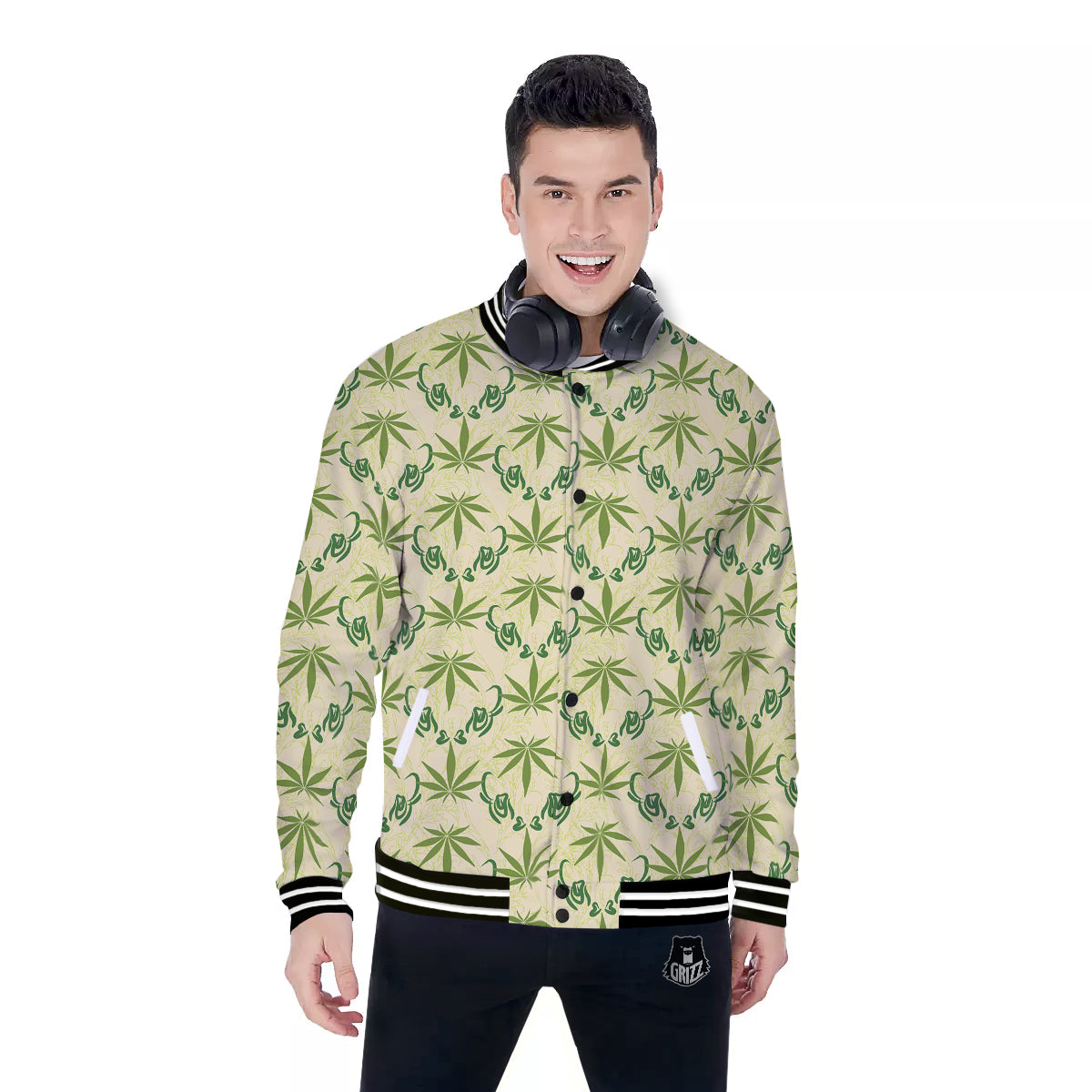 Weed Zigzag Print Pattern Baseball Jacket-grizzshop