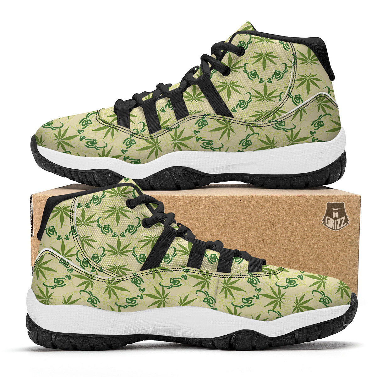 Weed Zigzag Print Pattern Black Bball Shoes-grizzshop