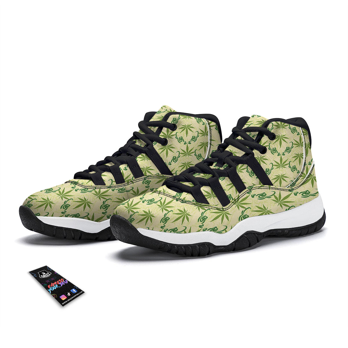 Weed Zigzag Print Pattern Black Bball Shoes-grizzshop