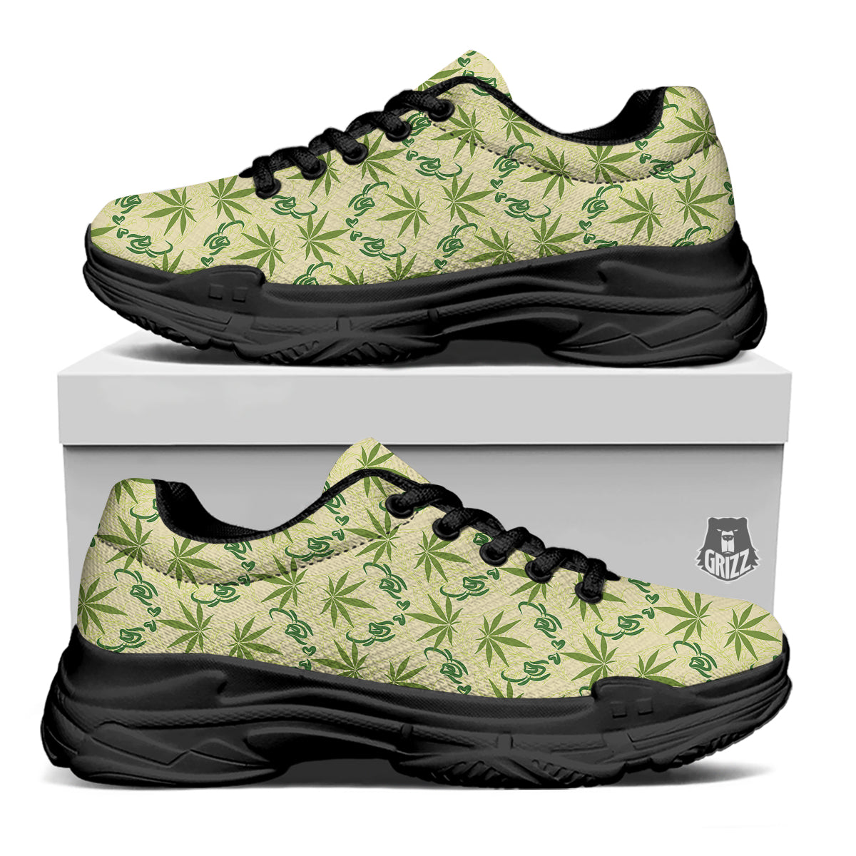Weed Zigzag Print Pattern Black Chunky Shoes-grizzshop