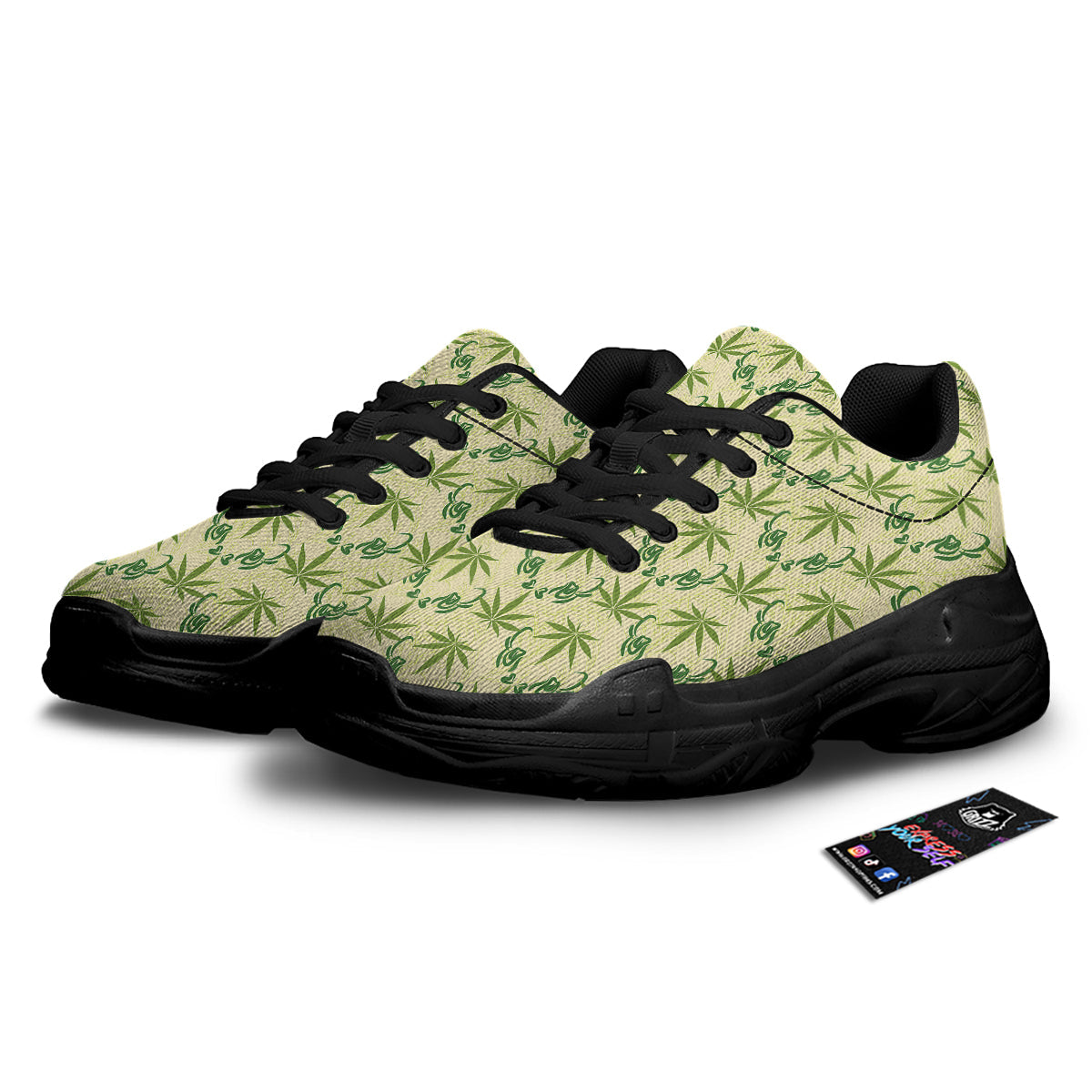 Weed Zigzag Print Pattern Black Chunky Shoes-grizzshop