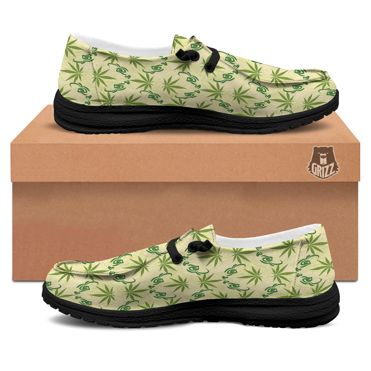 Weed Zigzag Print Pattern Black Loafers-grizzshop