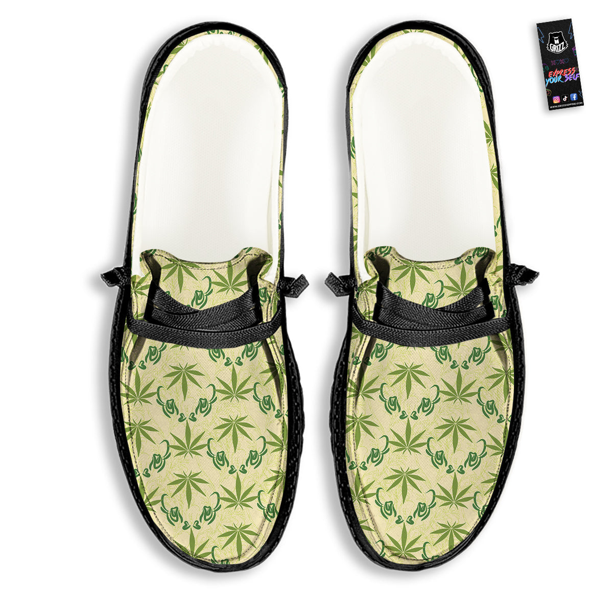 Weed Zigzag Print Pattern Black Loafers-grizzshop