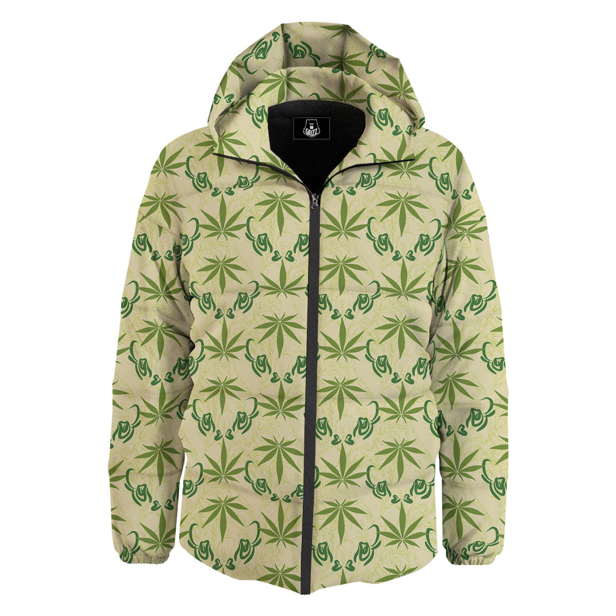 Weed Zigzag Print Pattern Down Jacket-grizzshop