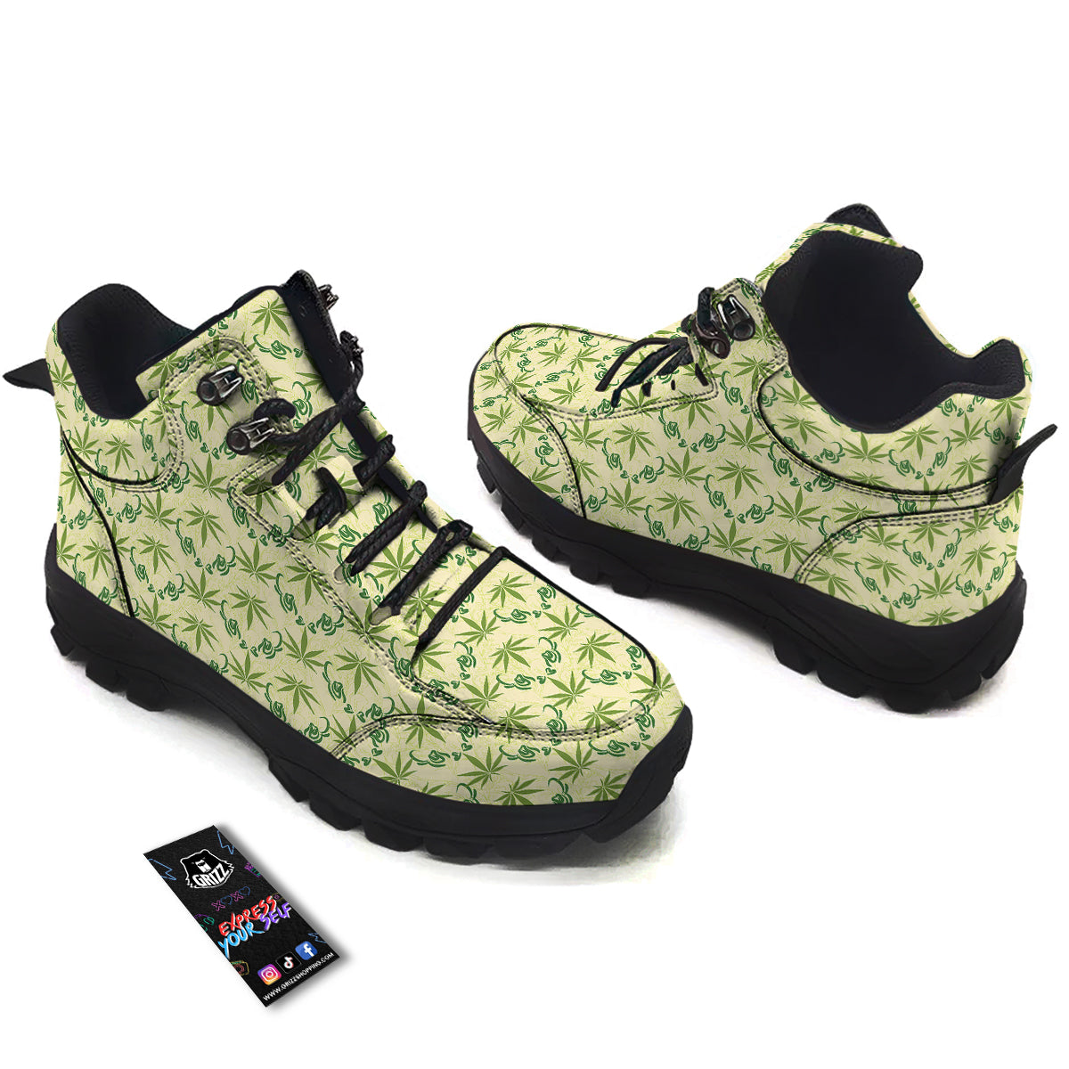 Weed Zigzag Print Pattern Hiking Shoes-grizzshop