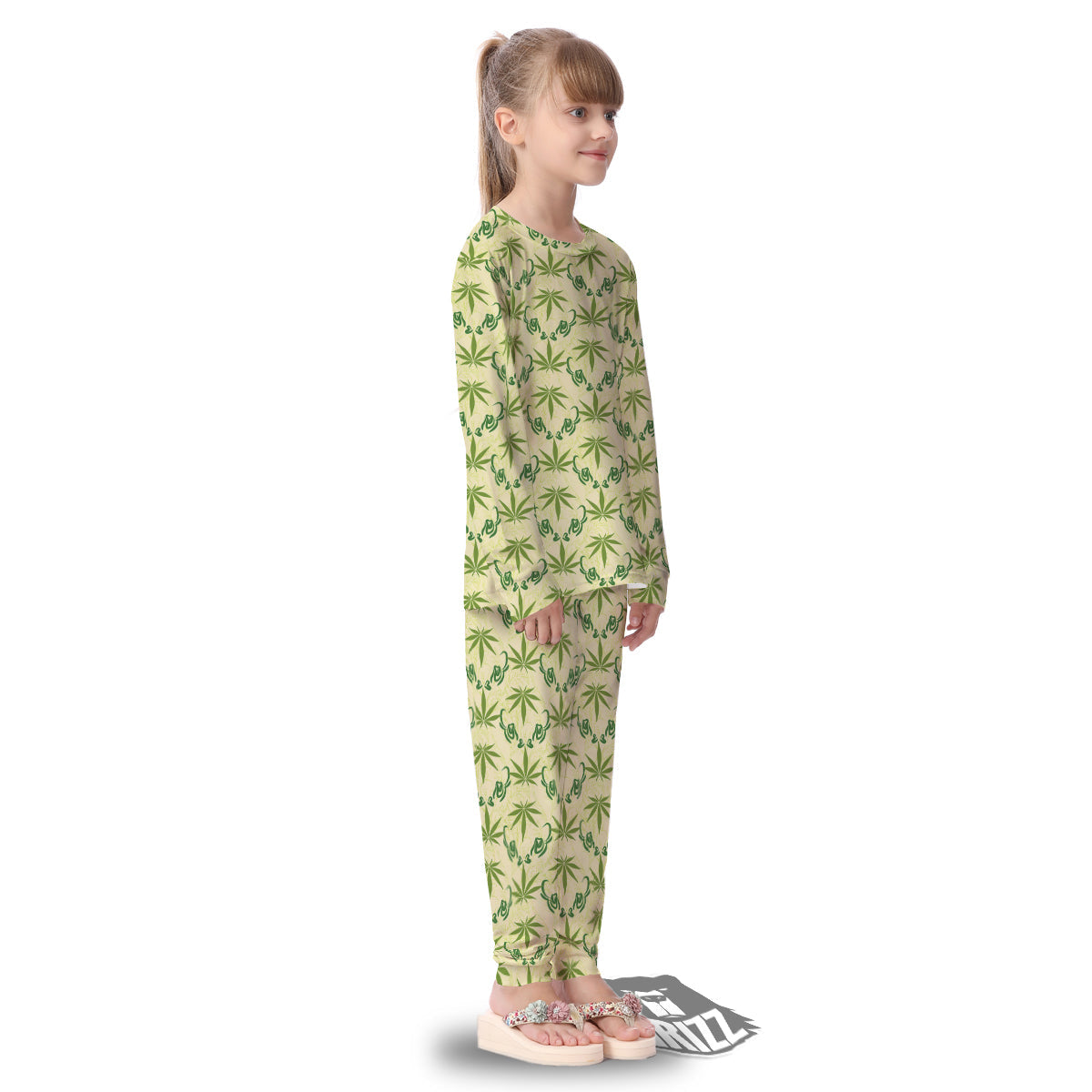Weed Zigzag Print Pattern Kid's Pajamas-grizzshop