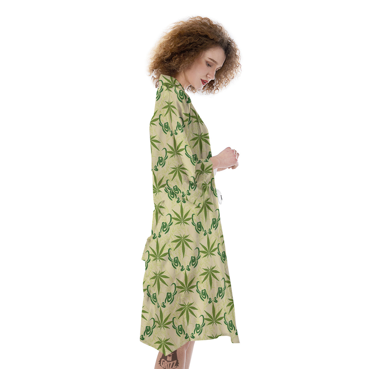 Weed Zigzag Print Pattern Kimono-grizzshop