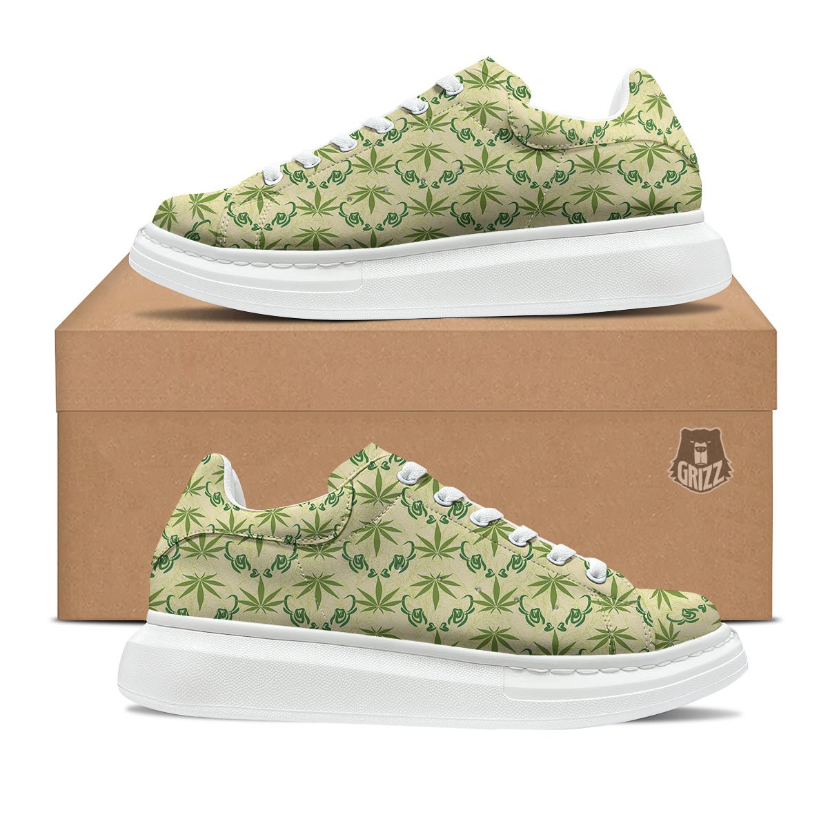 Weed Zigzag Print Pattern Platform Shoes-grizzshop