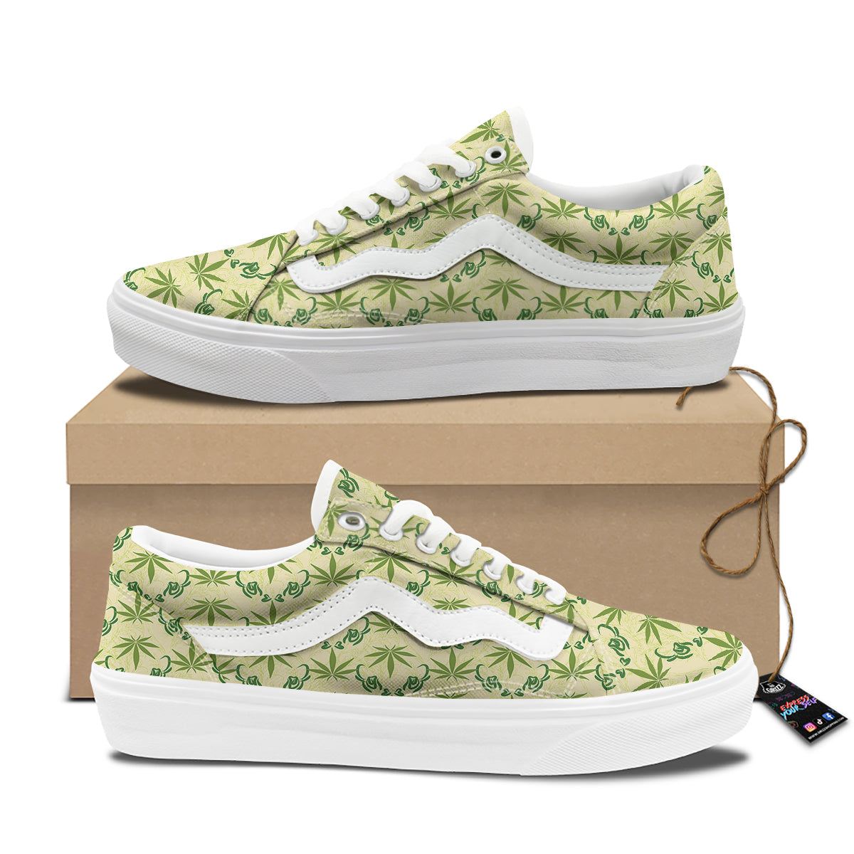 Weed Zigzag Print Pattern Skate Shoes-grizzshop