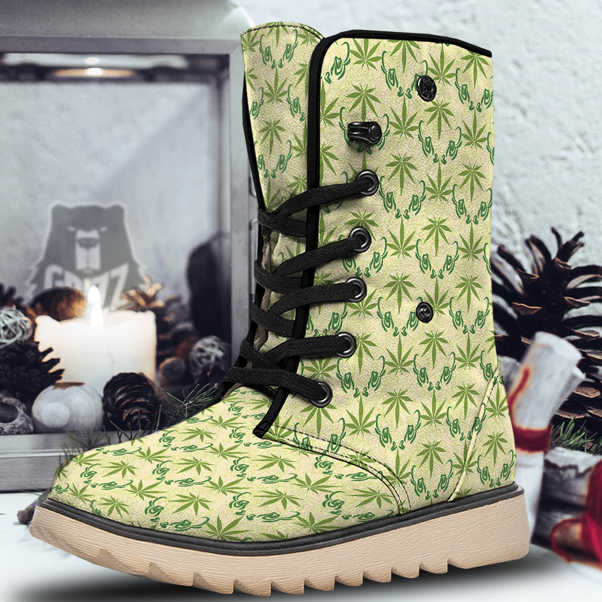 Weed Zigzag Print Pattern Snow Boots-grizzshop