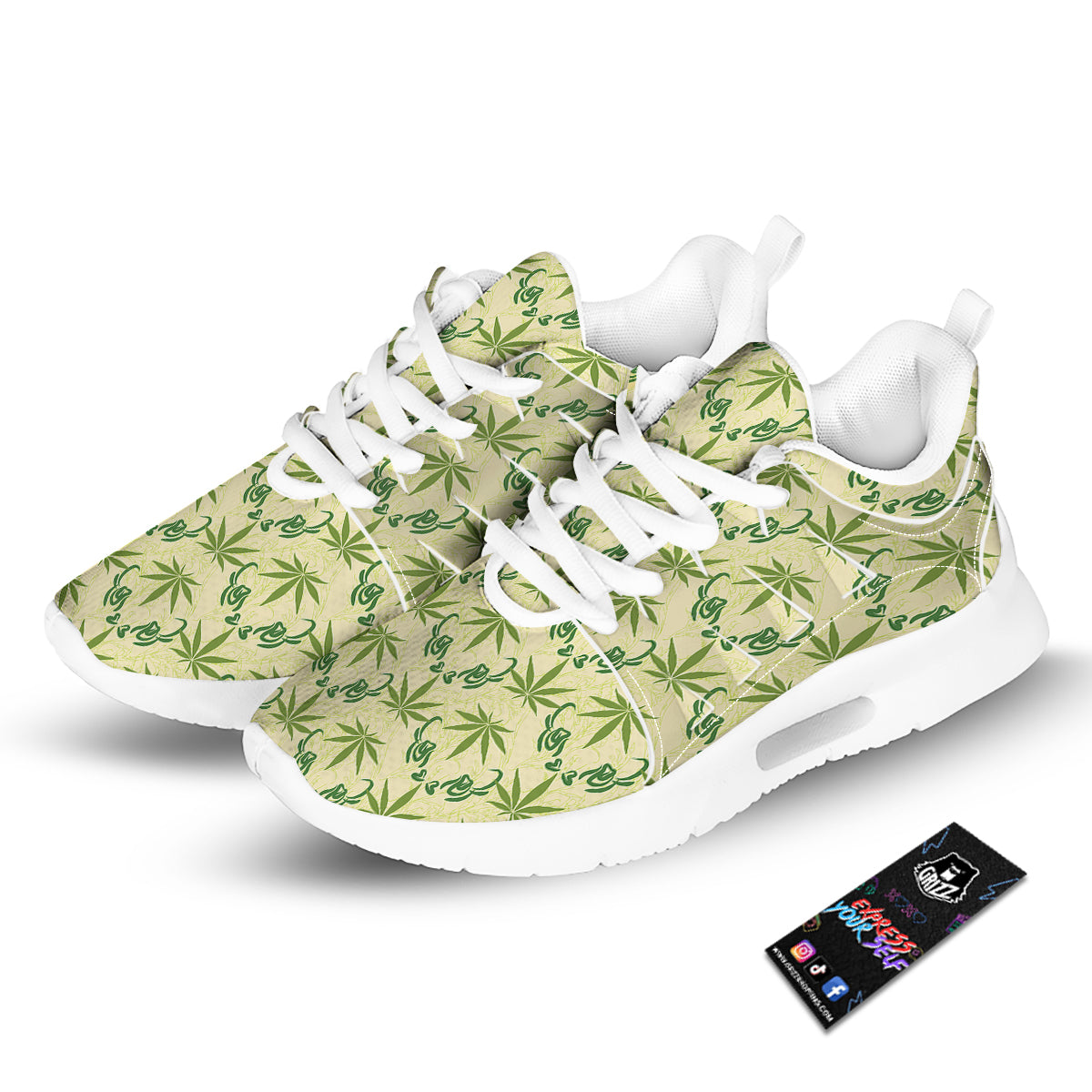 Weed Zigzag Print Pattern Tennis Shoes-grizzshop