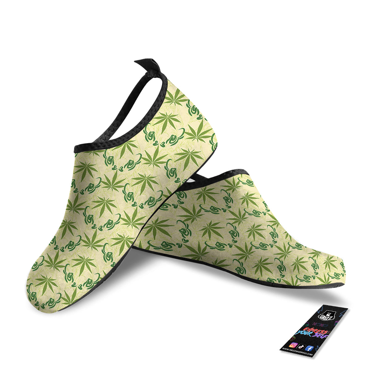 Weed Zigzag Print Pattern Water Shoes-grizzshop