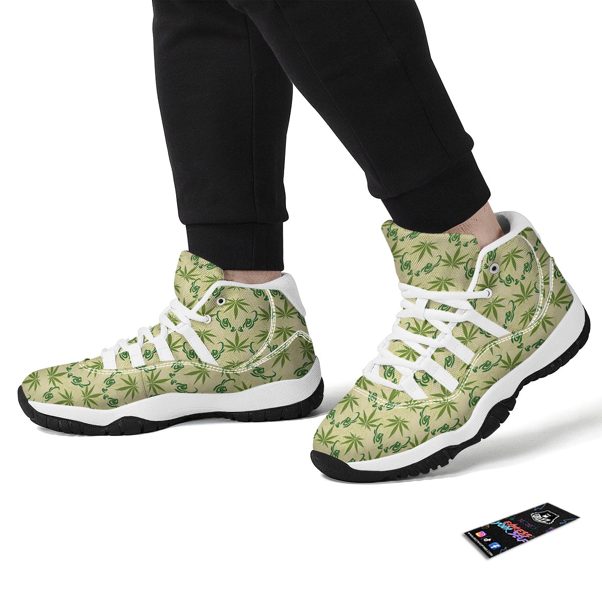 Weed Zigzag Print Pattern White Bball Shoes-grizzshop