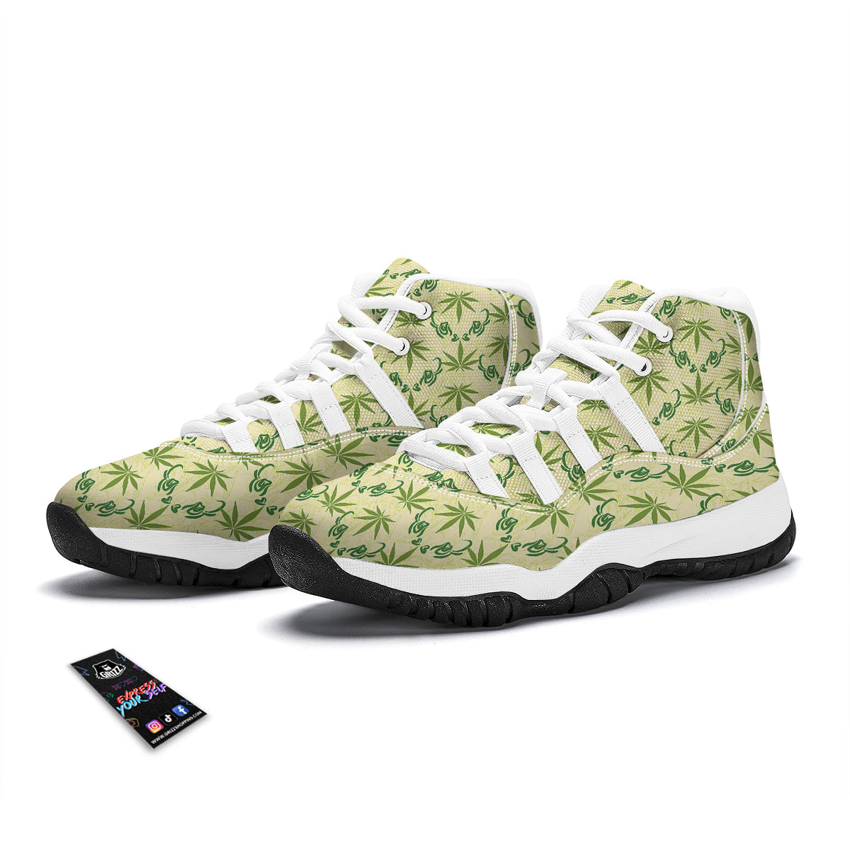 Weed Zigzag Print Pattern White Bball Shoes-grizzshop