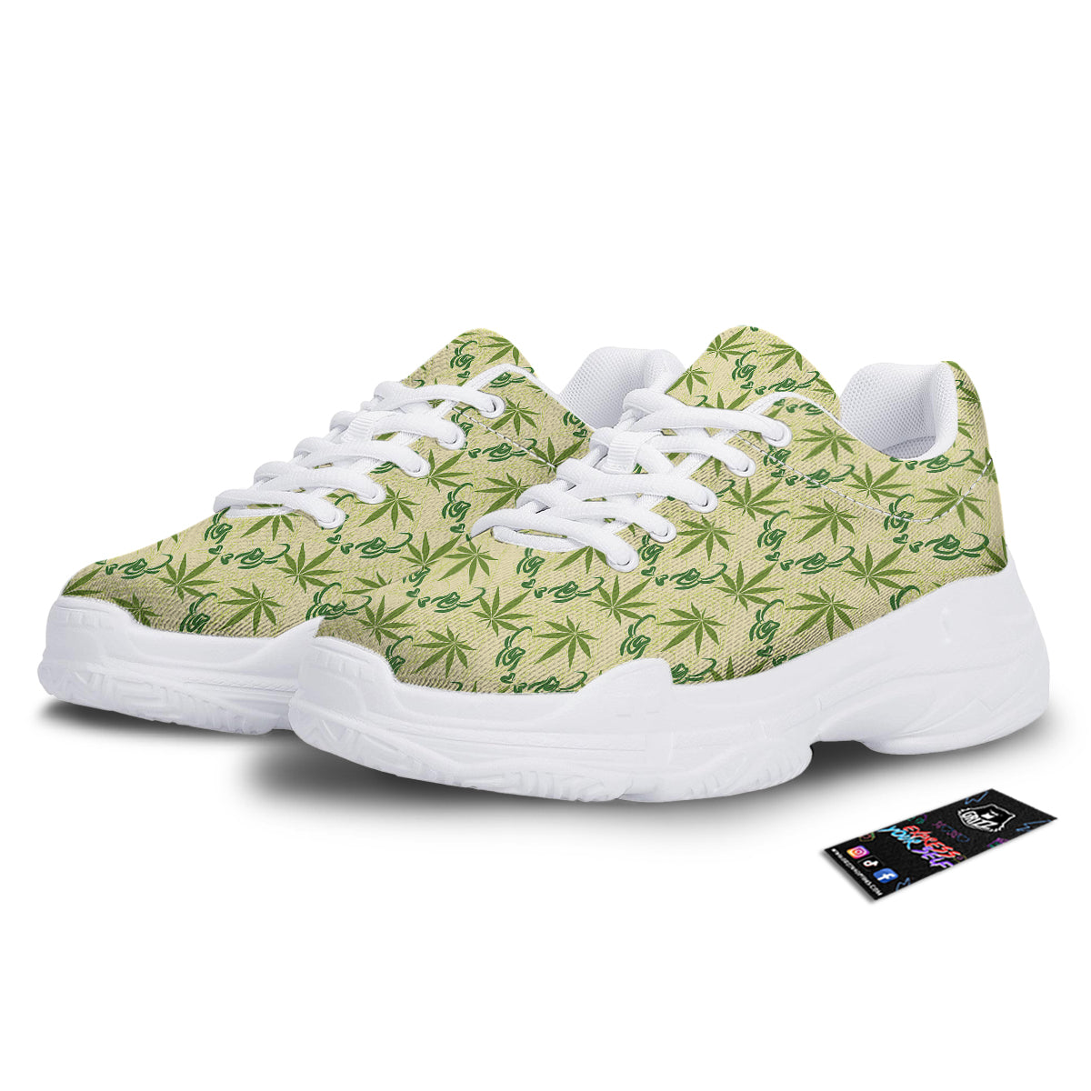 Weed Zigzag Print Pattern White Chunky Shoes-grizzshop