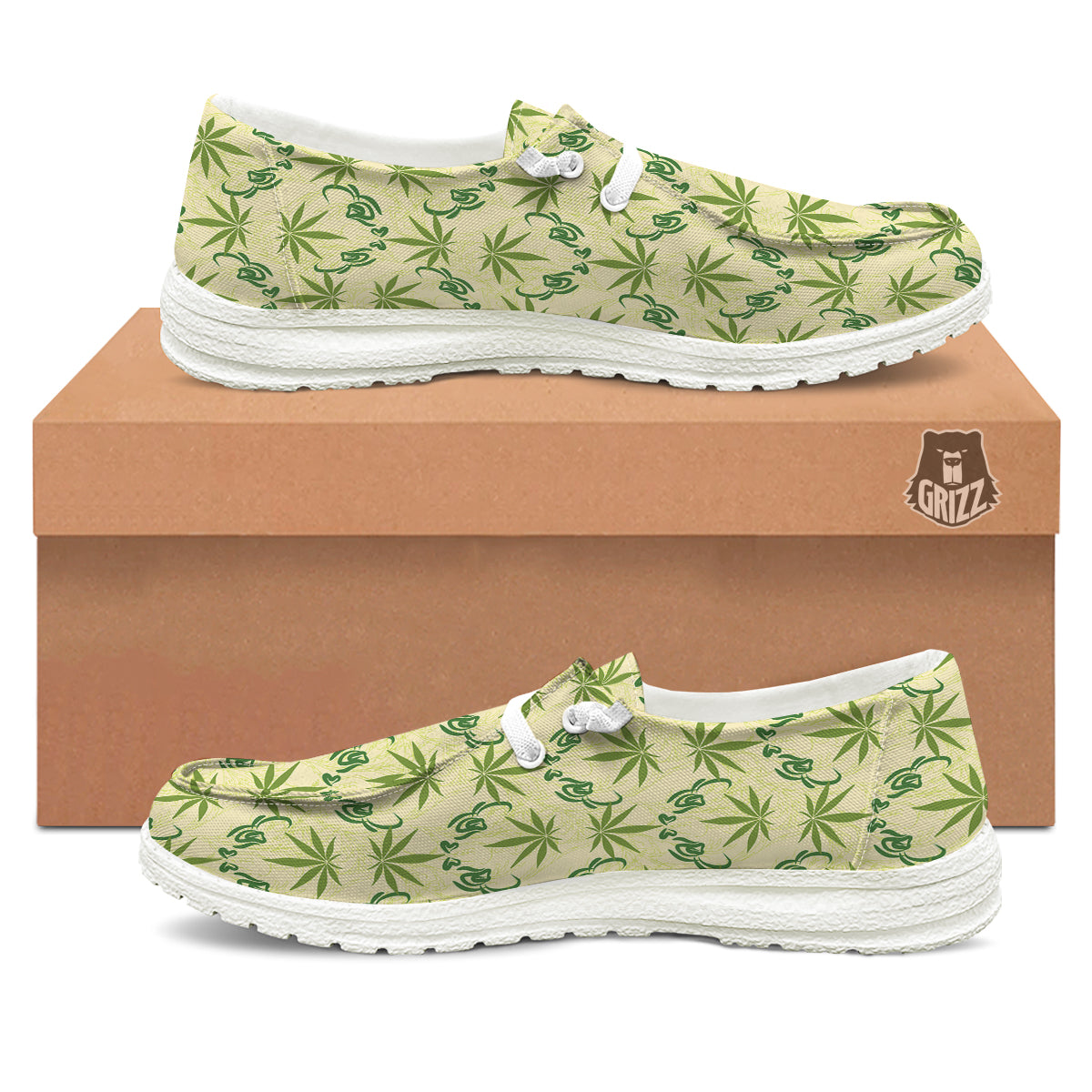 Weed Zigzag Print Pattern White Loafers-grizzshop