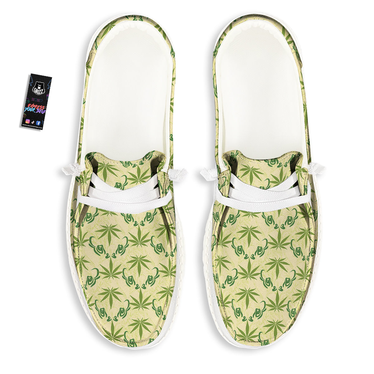 Weed Zigzag Print Pattern White Loafers-grizzshop