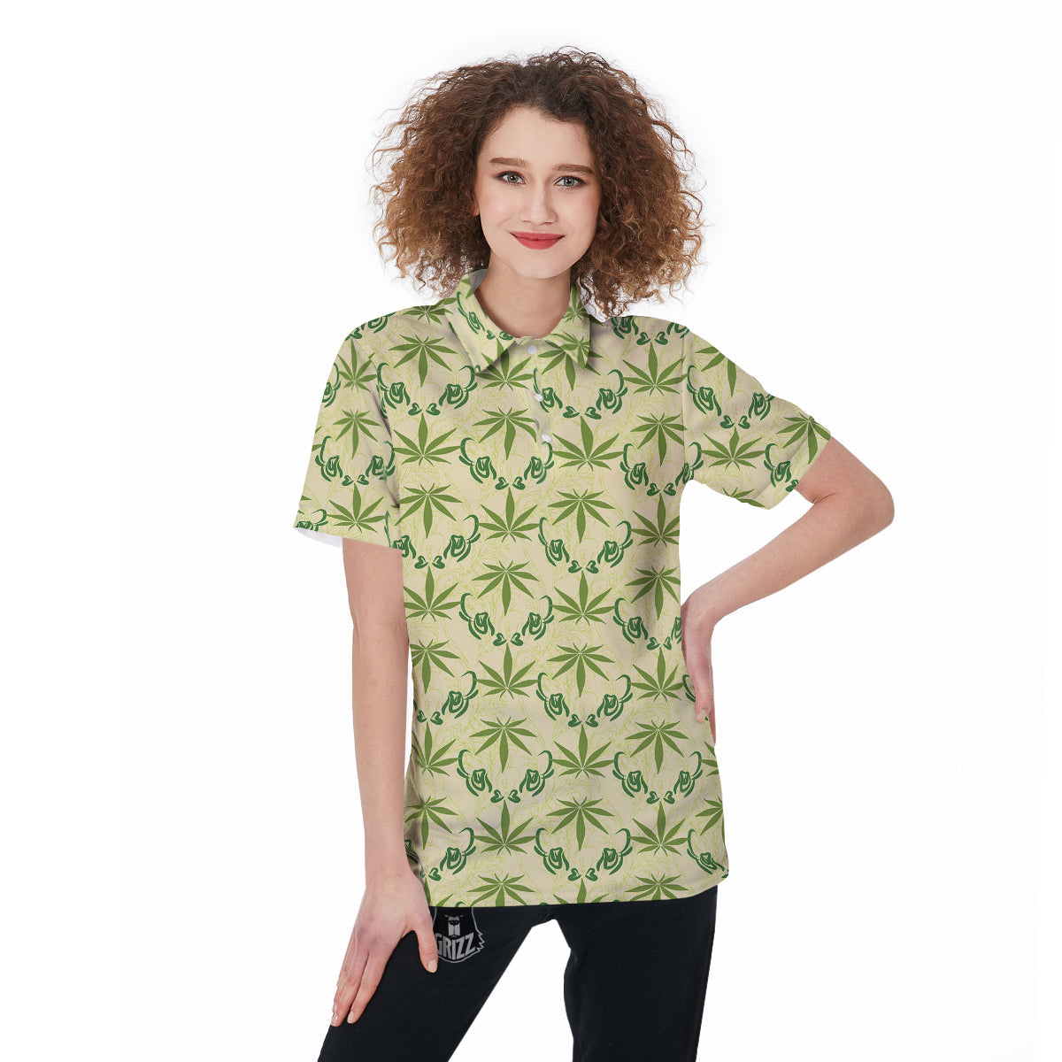 Weed Zigzag Print Pattern Women's Golf Shirts-grizzshop