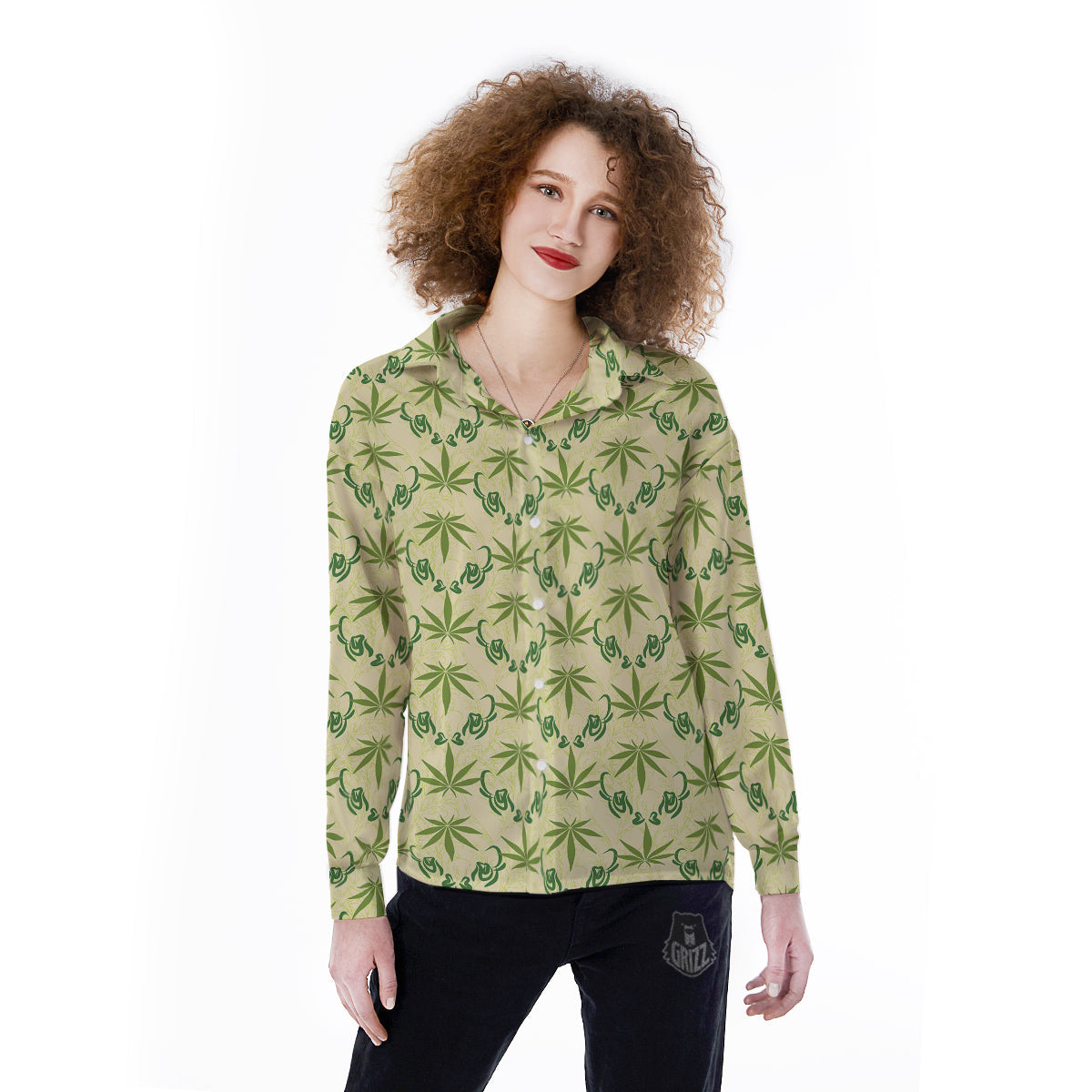 Weed Zigzag Print Pattern Women's Long Sleeve Shirts-grizzshop