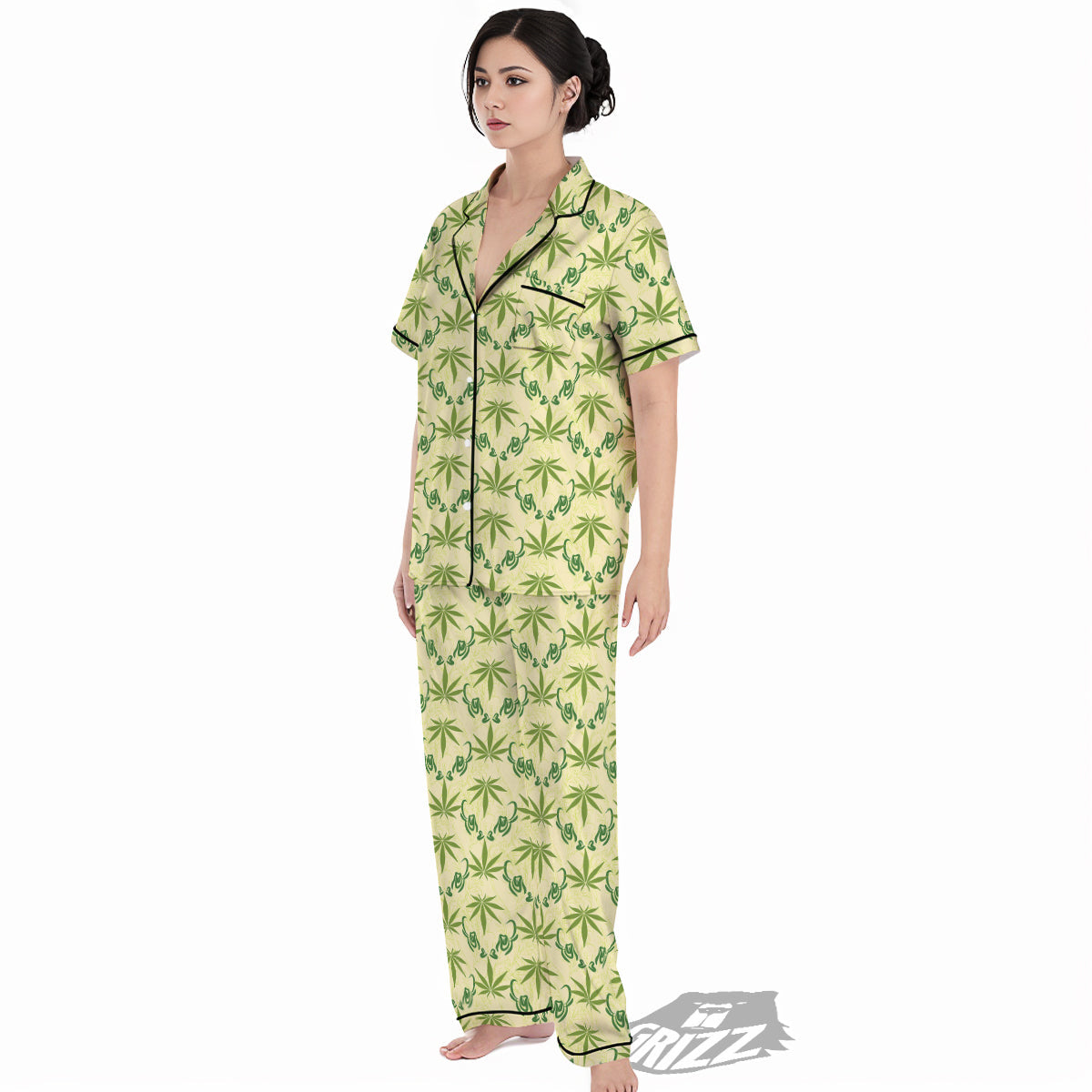 Weed Zigzag Print Pattern Women's Pajamas Set-grizzshop