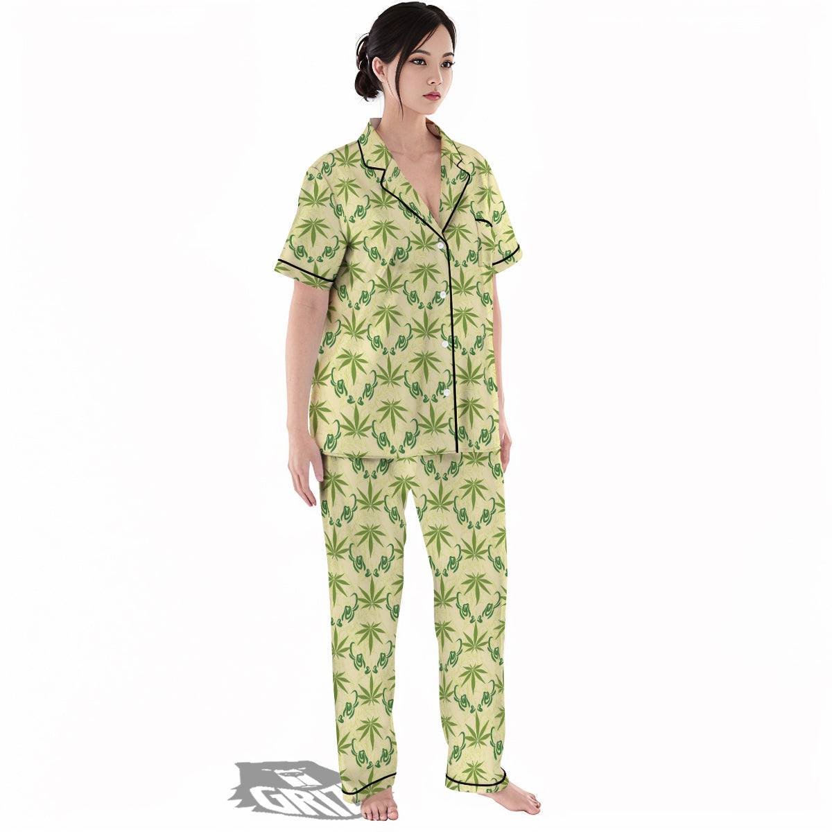 Weed Zigzag Print Pattern Women's Pajamas Set-grizzshop