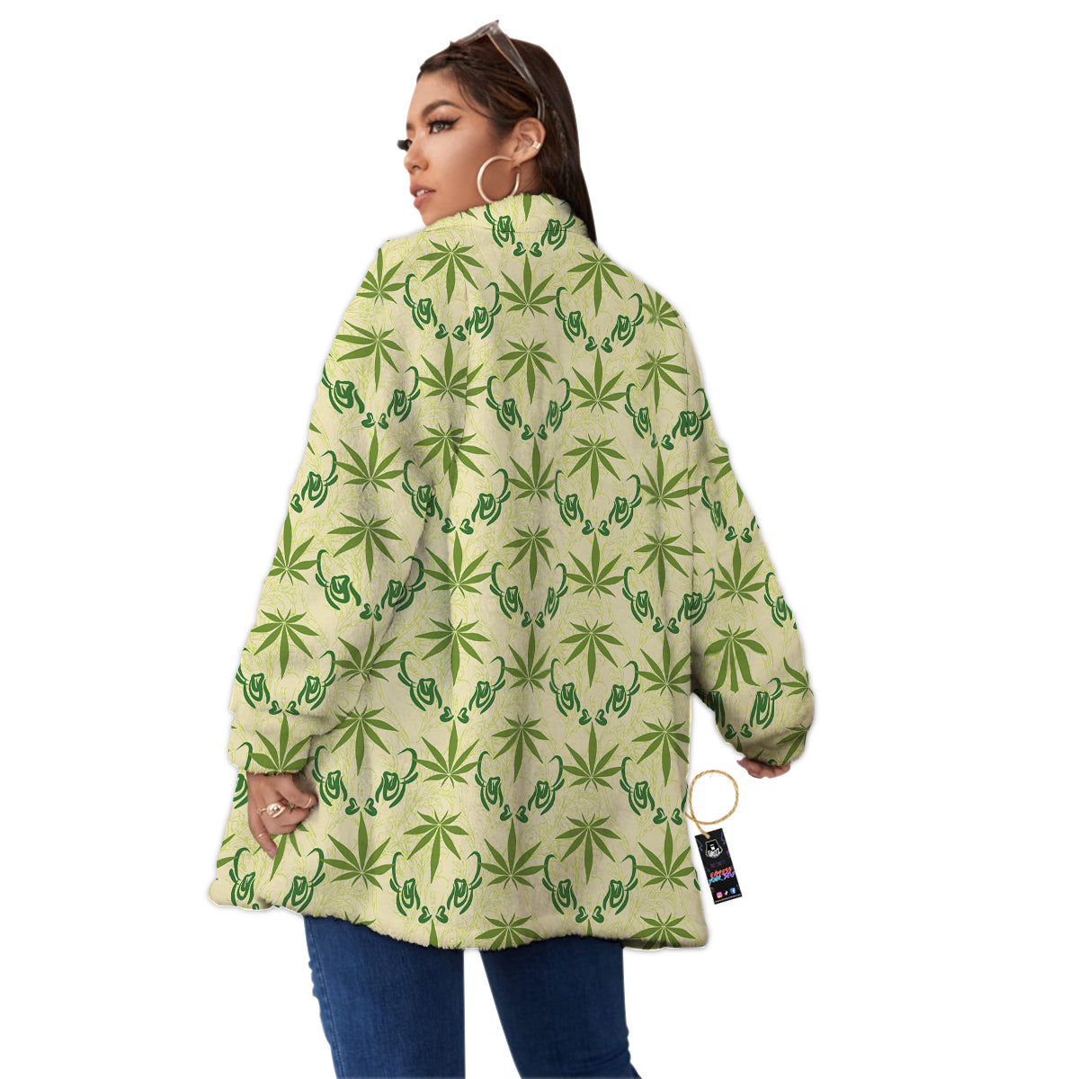 Weed Zigzag Print Pattern Women's Sherpa Jacket-grizzshop