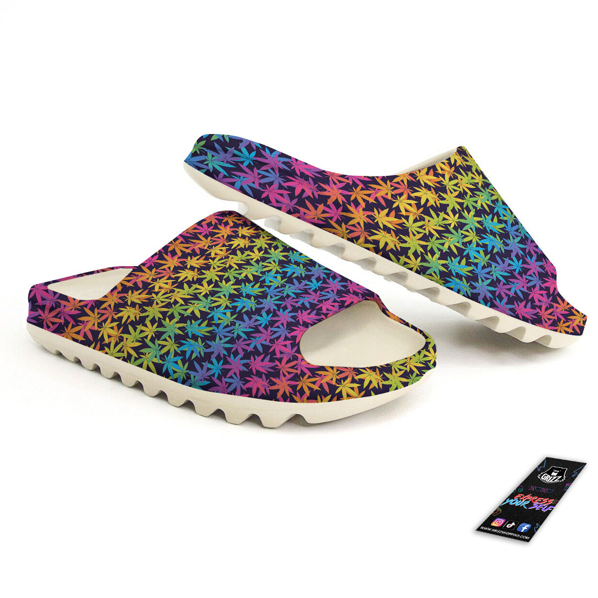 Weed Leaf Colorful Print Pattern Sandals-grizzshop