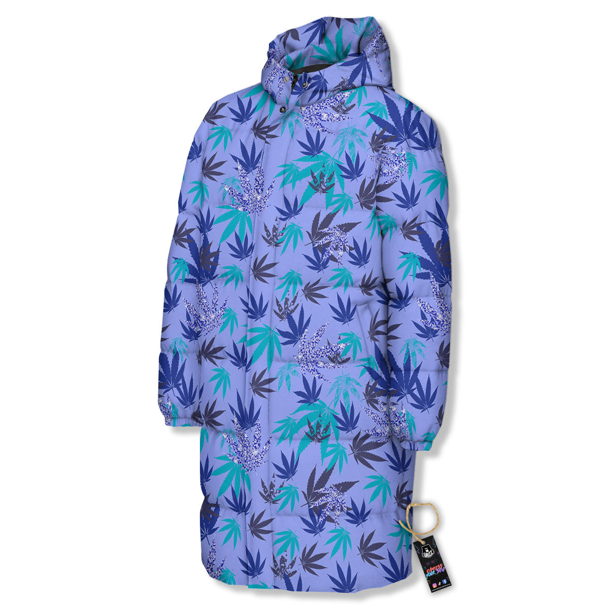 Weed Leaf Purple Print Pattern Long Down Jacket