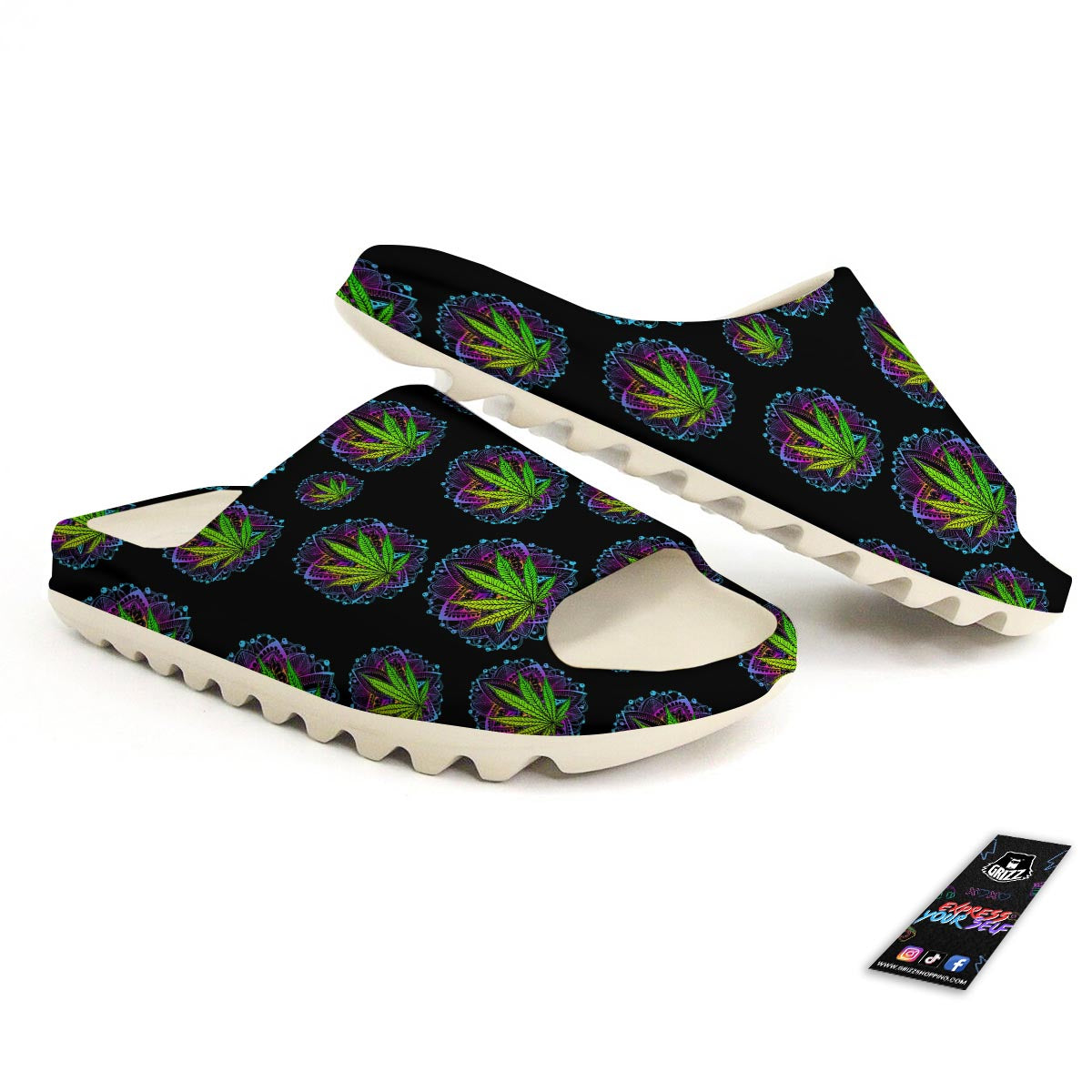 Weed Leaf Trippy Print Pattern Sandals-grizzshop