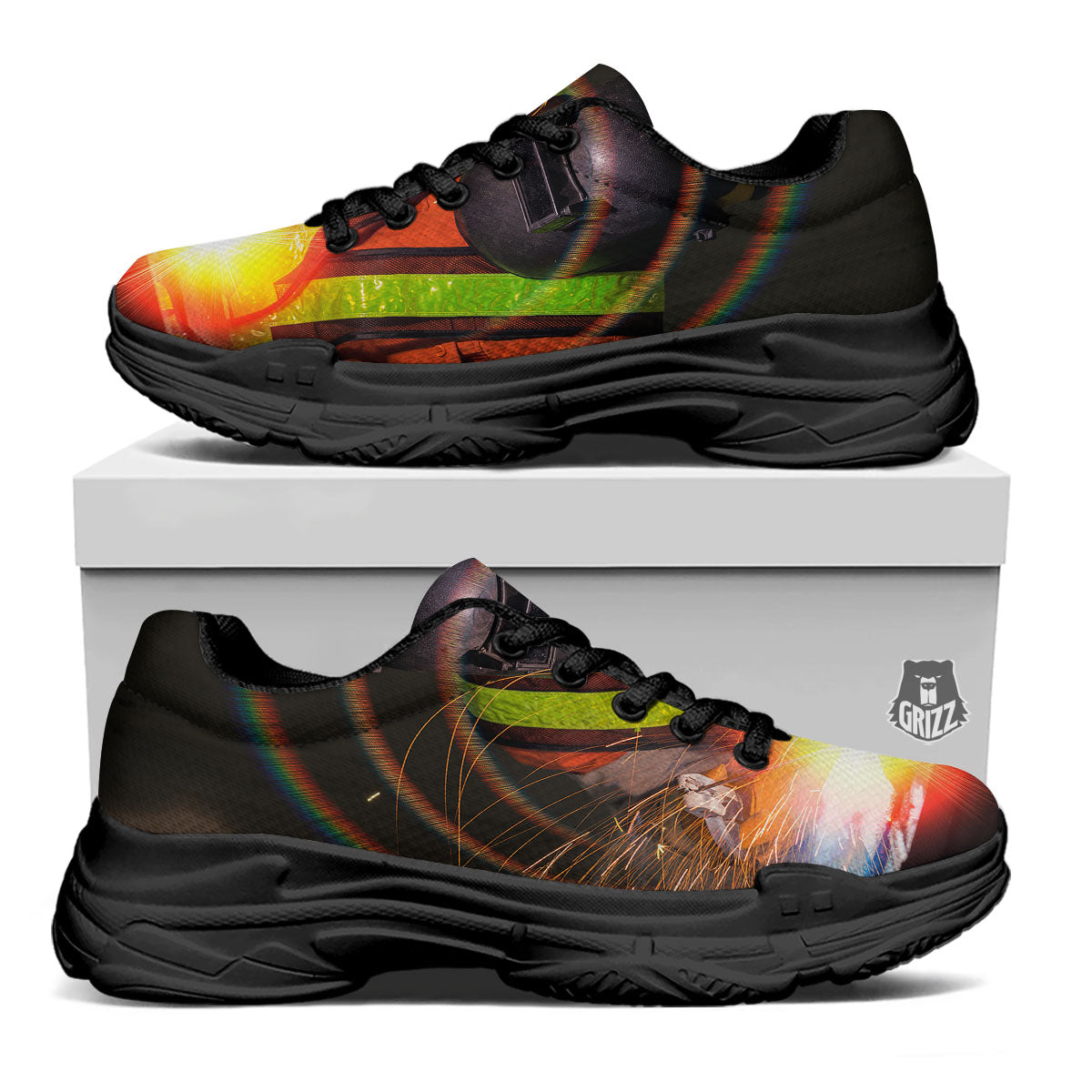 Welder Industrial Print Black Chunky Shoes-grizzshop
