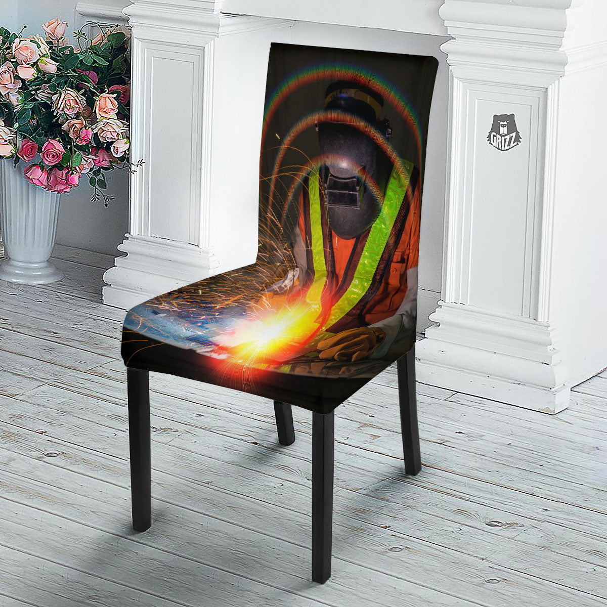 Welder Industrial Print Dining Chair Slipcover-grizzshop