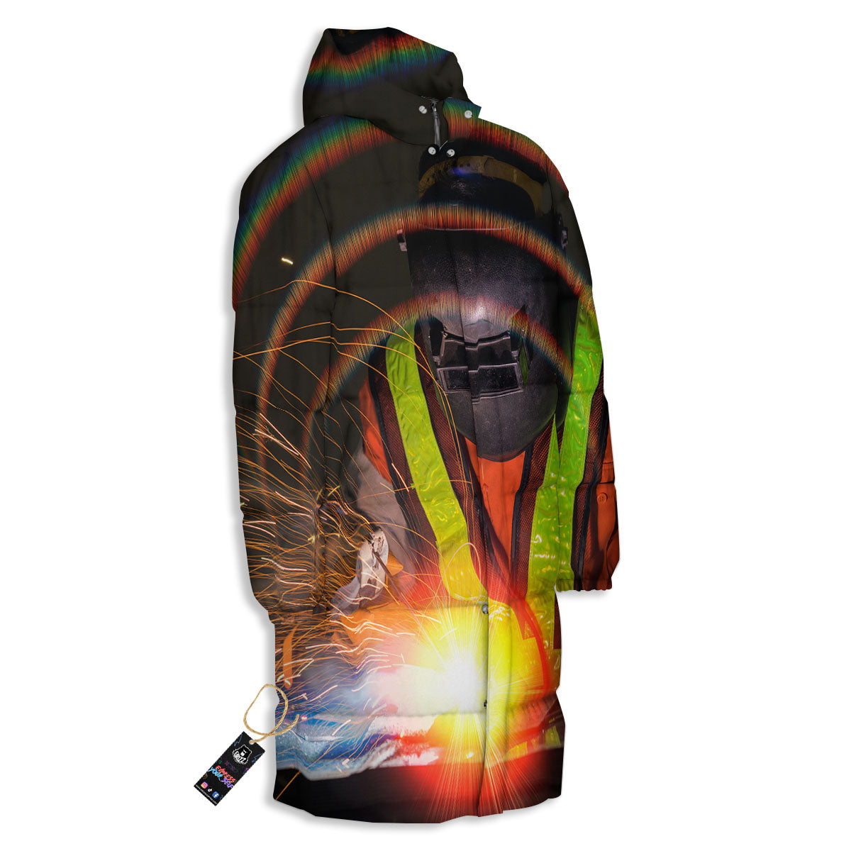 Welder Industrial Print Long Down Jacket-grizzshop