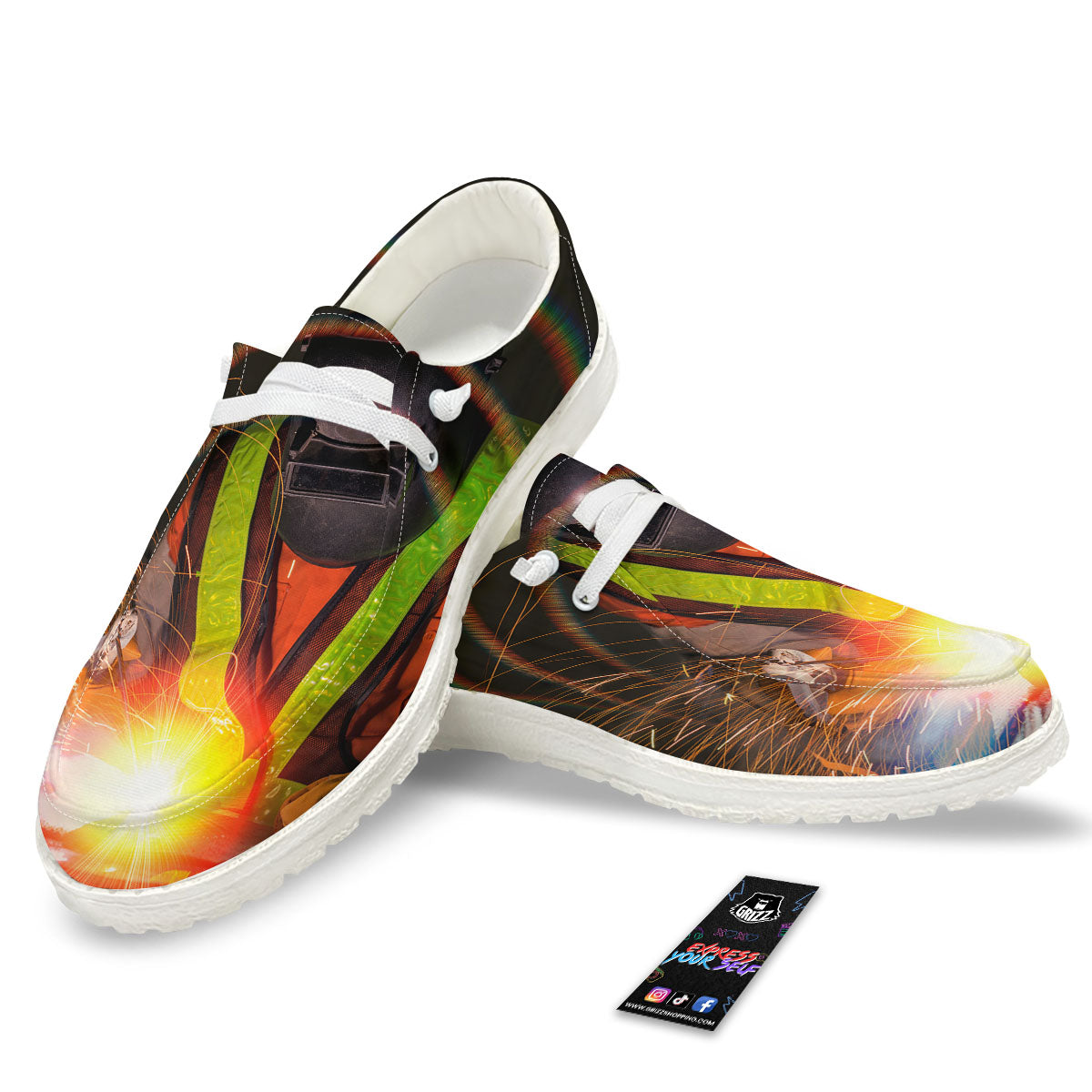 Welder Industrial Print White Loafers-grizzshop